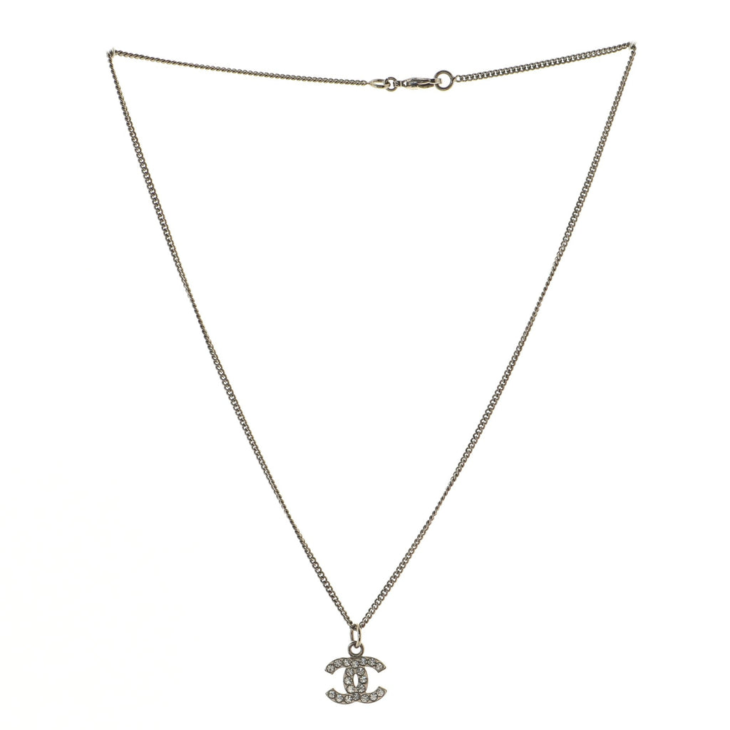 CC Long Pendant Necklace Crystal Embellished Metal