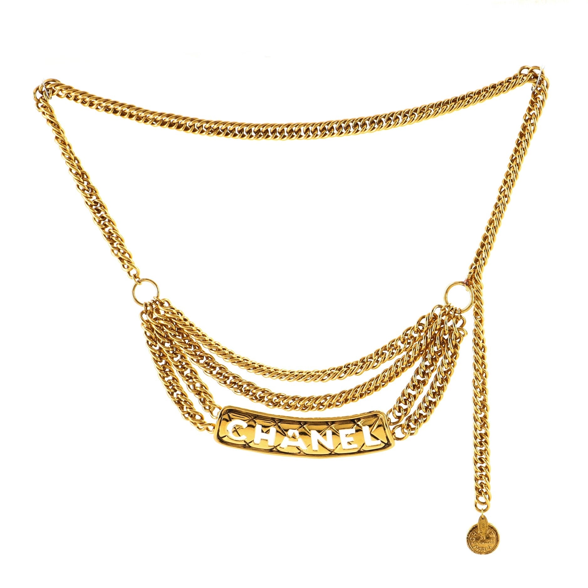 Quilted Logo Plate Multi Chain Belt Metal 90