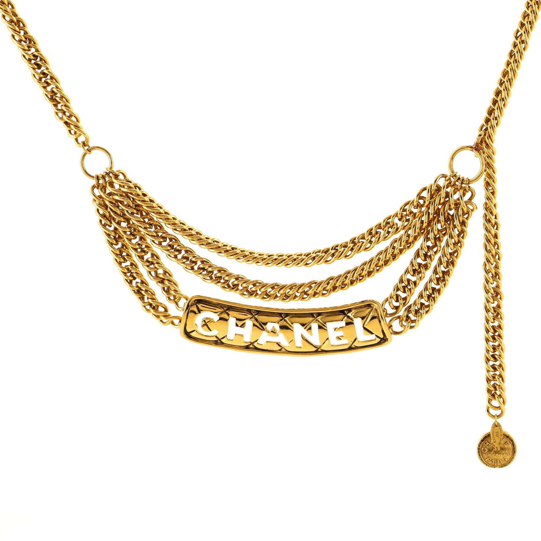 Quilted Logo Plate Multi Chain Belt Metal 90