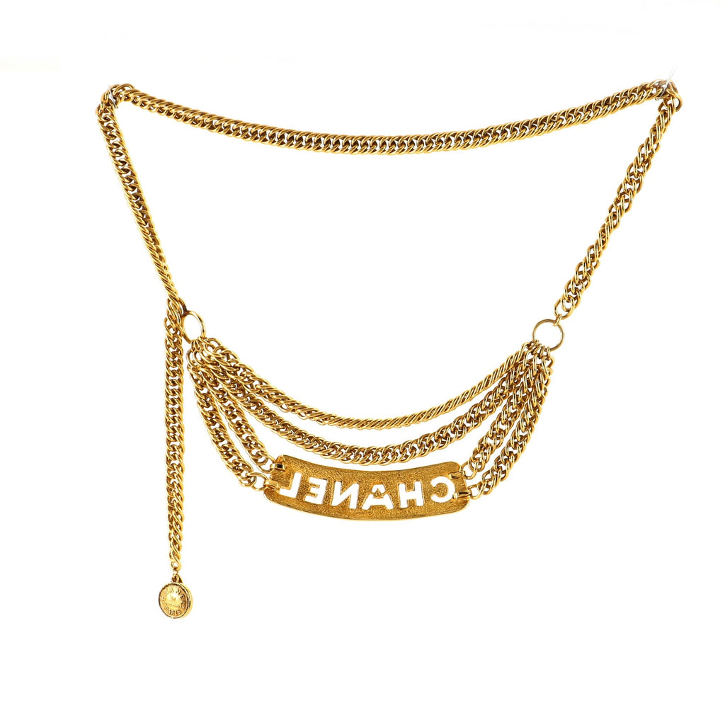 Quilted Logo Plate Multi Chain Belt Metal 90