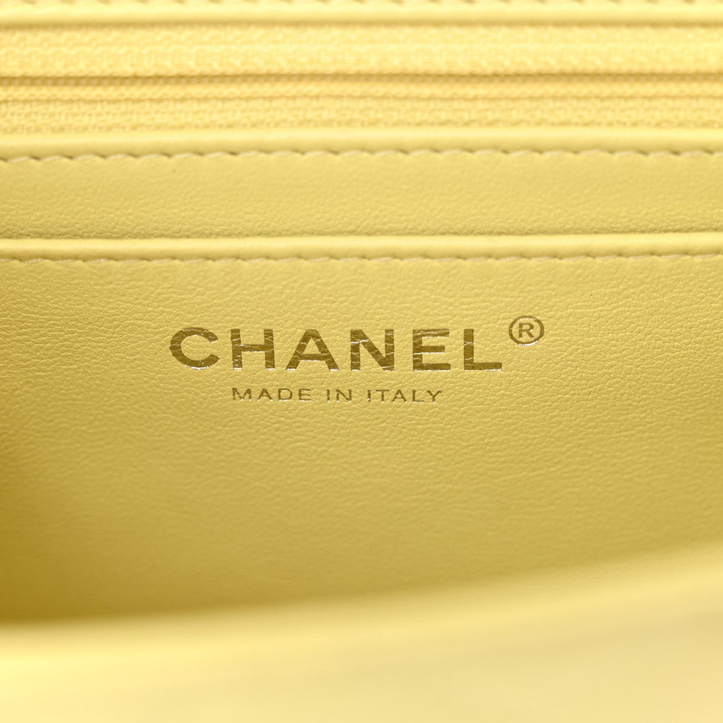 Lambskin Quilted Mini Square Flap Light Yellow