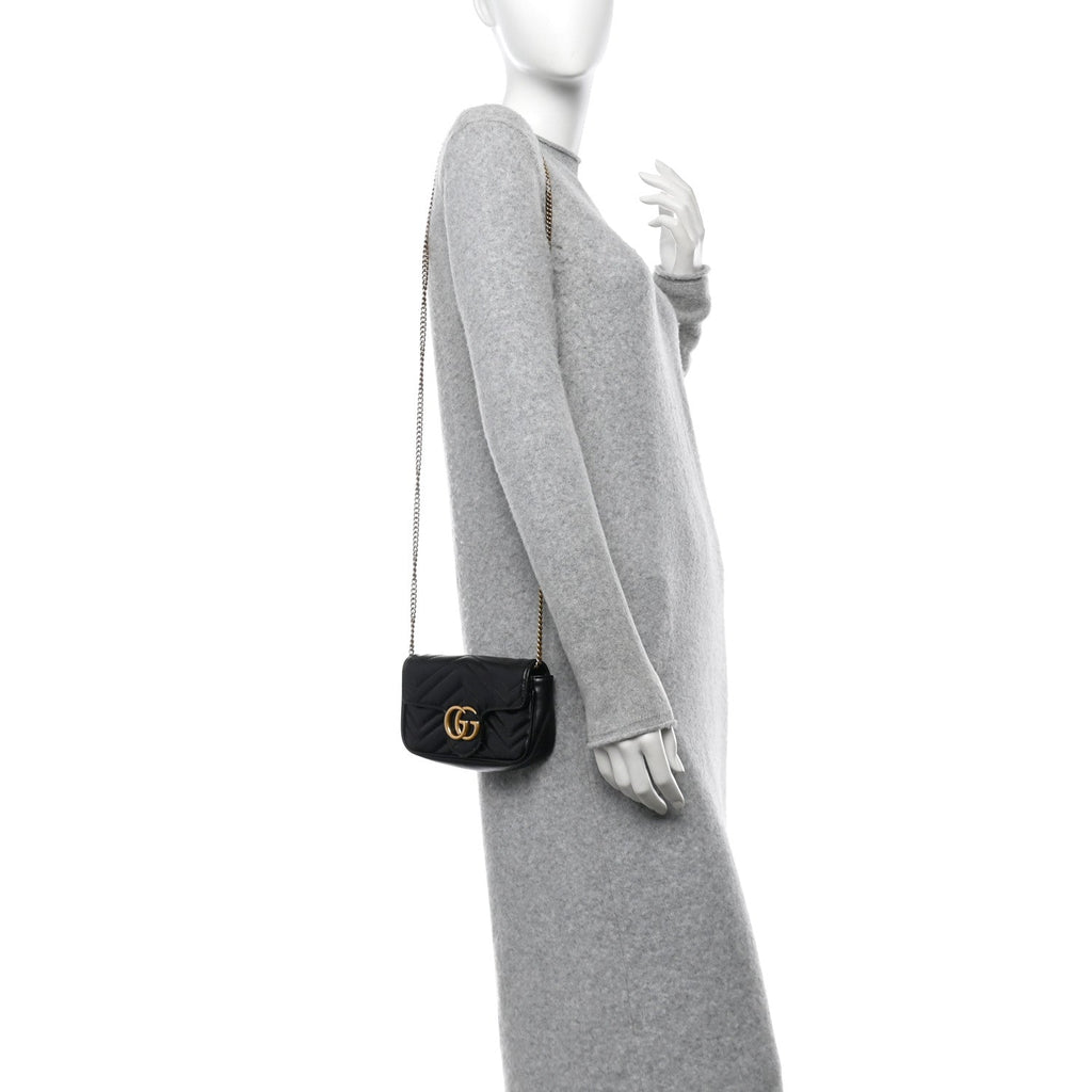 Calfskin Matelasse Super Mini GG Marmont Shoulder Bag Black