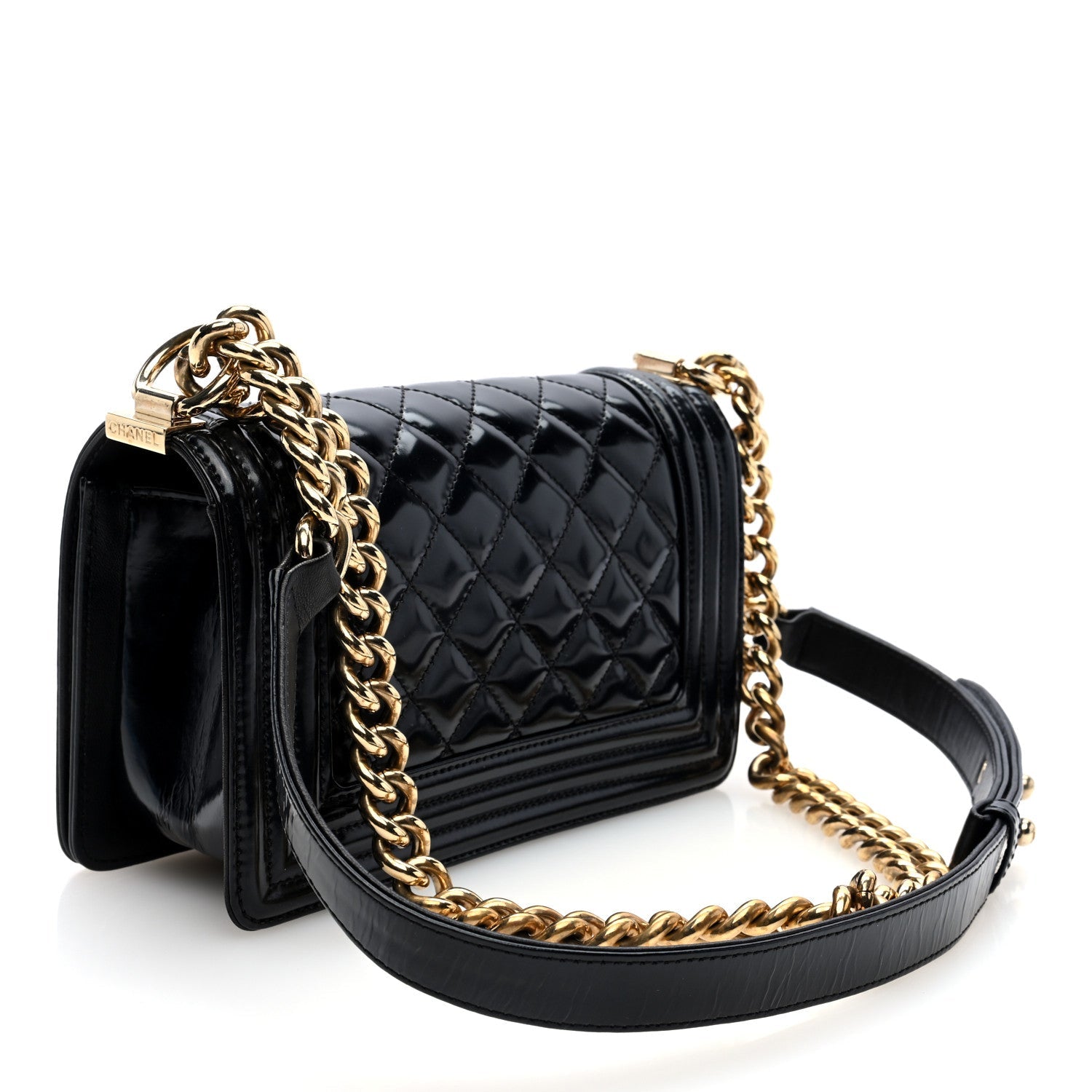 Iridescent Glazed Calfskin Quilted Small Boy Flap Black