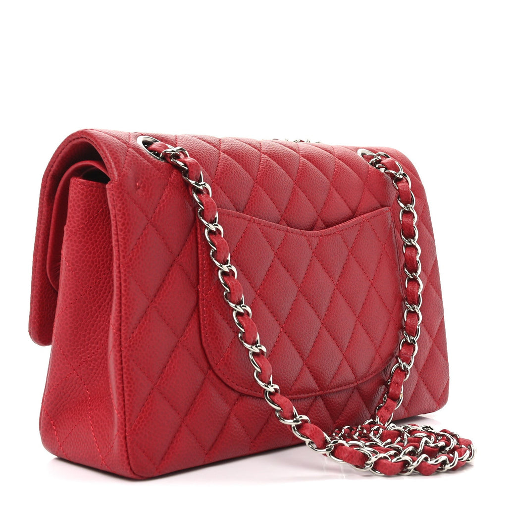 Caviar Quilted Medium Double Flap Dark Red