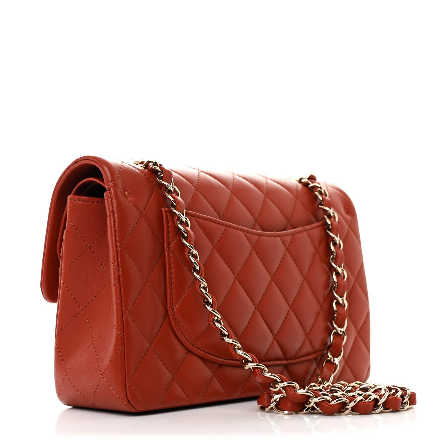 Lambskin Quilted Small Double Flap Brown