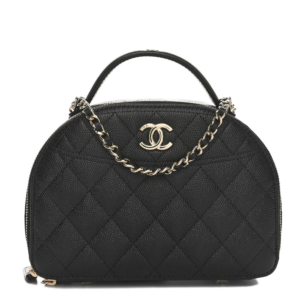 Caviar Quilted Top Handle Vanity Case Black