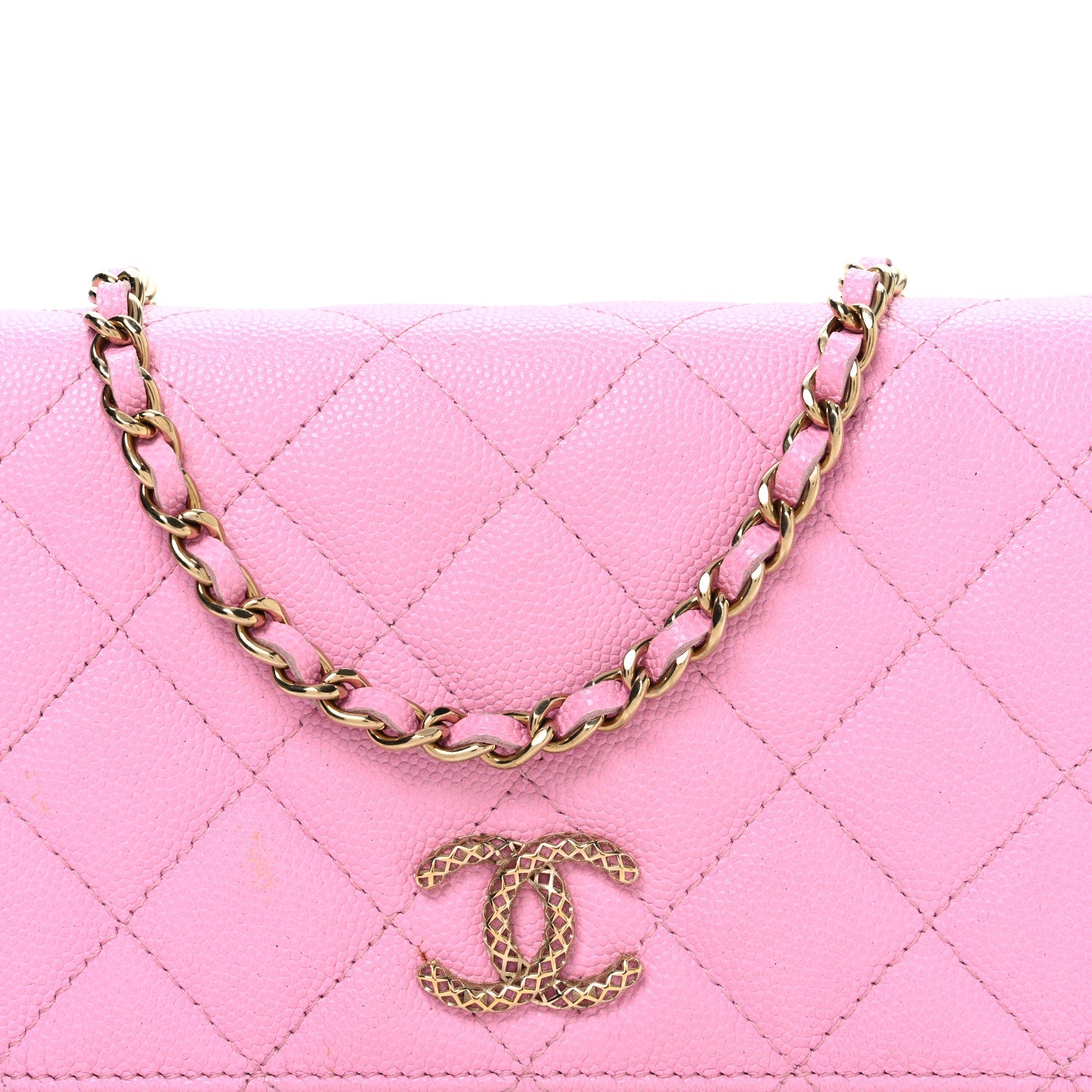 Caviar Quilted Perforated Metal CC Wallet On Chain WOC Lilac Light Green