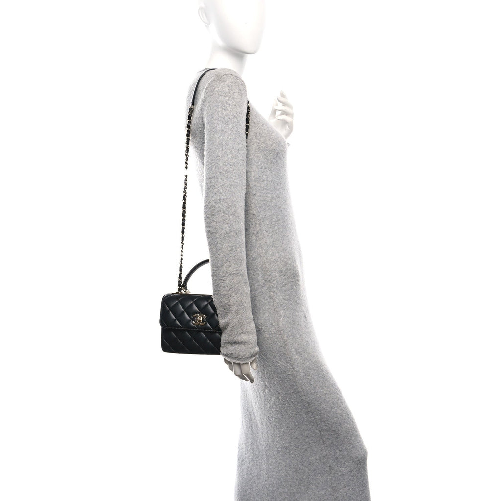 Lambskin Quilted Mini Trendy CC Dual Handle Flap Bag Black