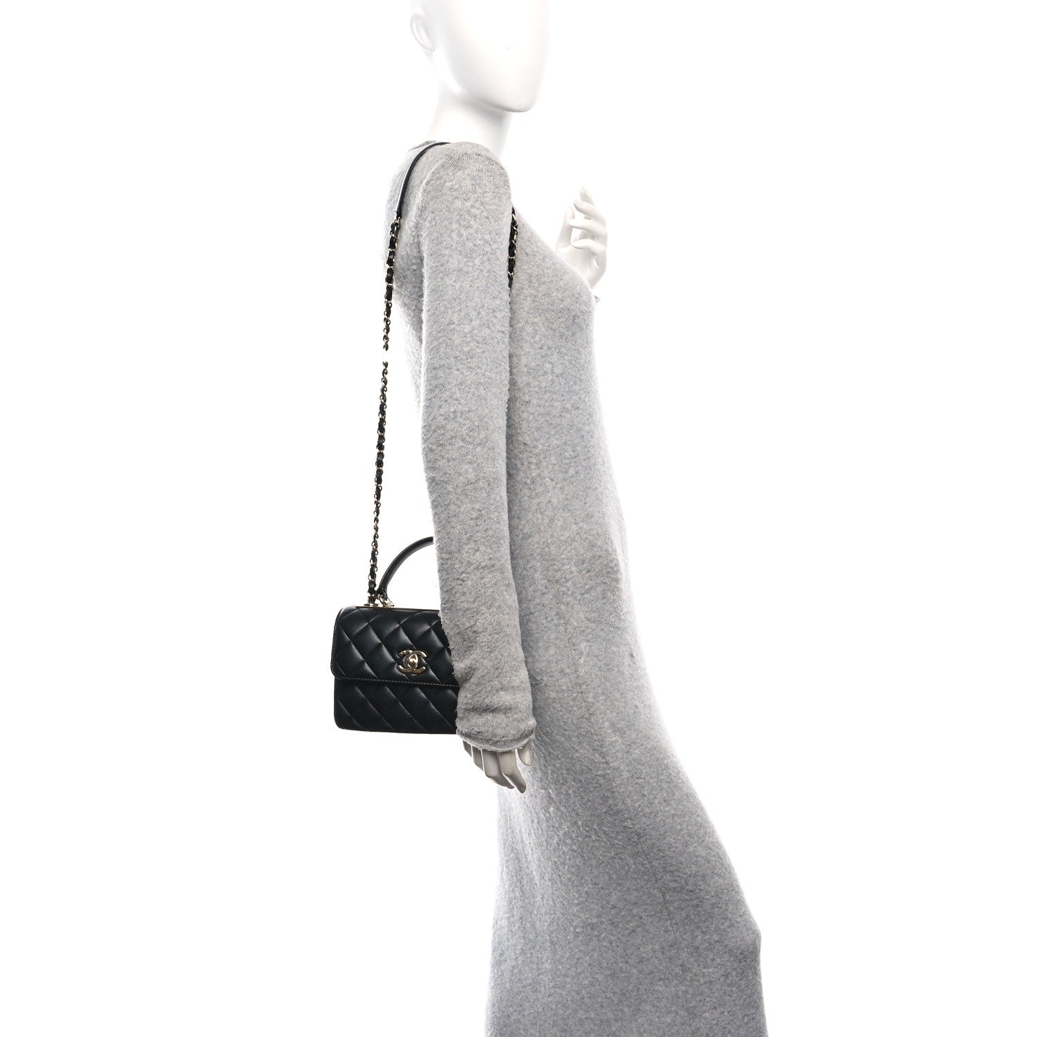 Lambskin Quilted Mini Trendy CC Dual Handle Flap Bag Black