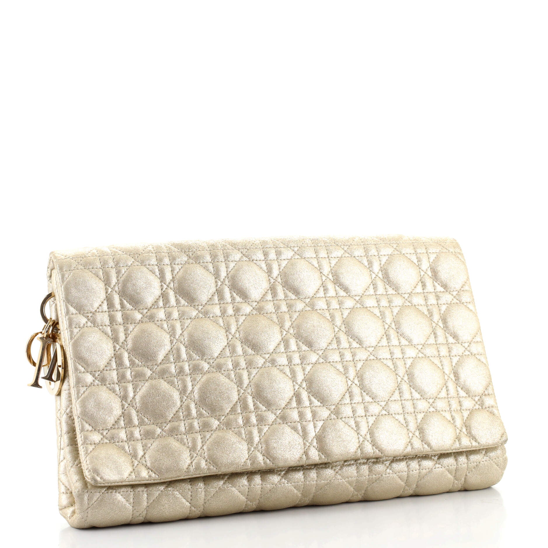 Flap Clutch Cannage Quilt Metallic Leather