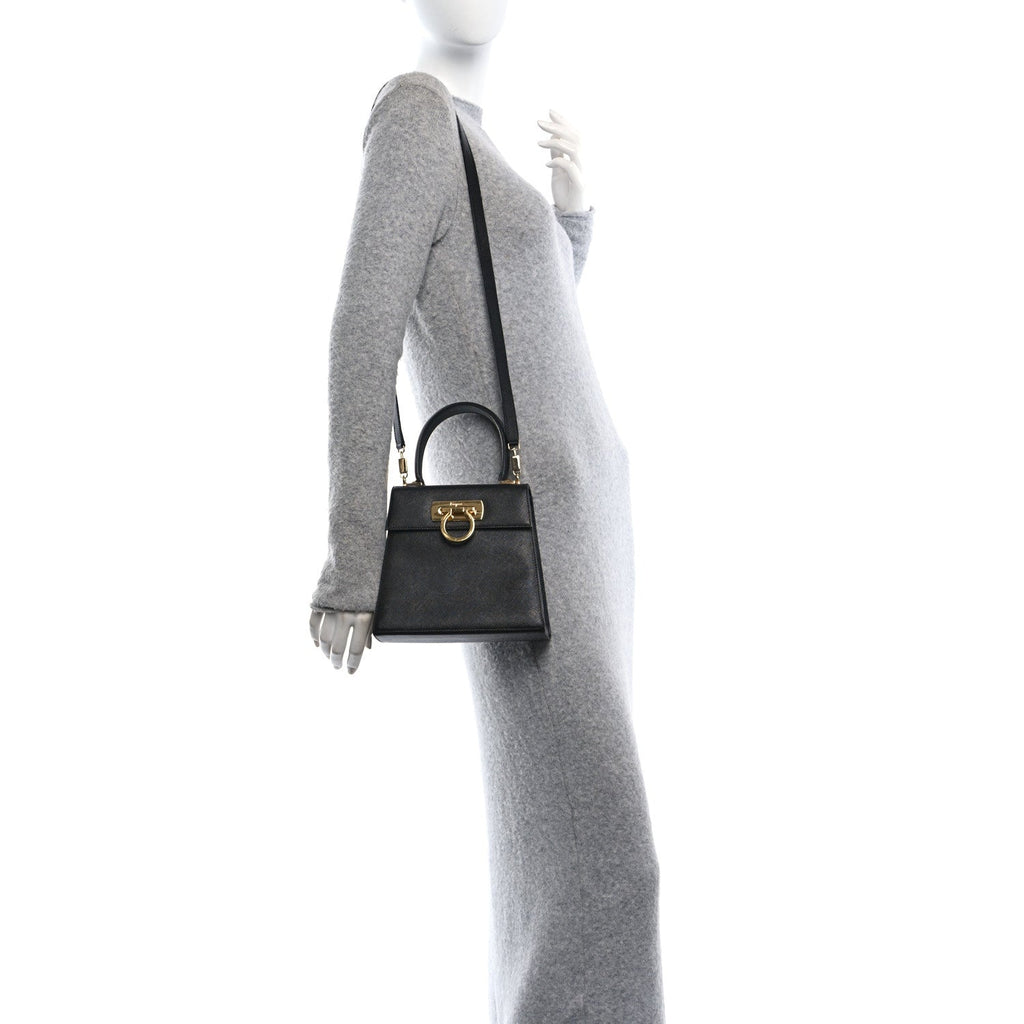 Hammered Calfskin Small Iconic Top Handle Bag Black