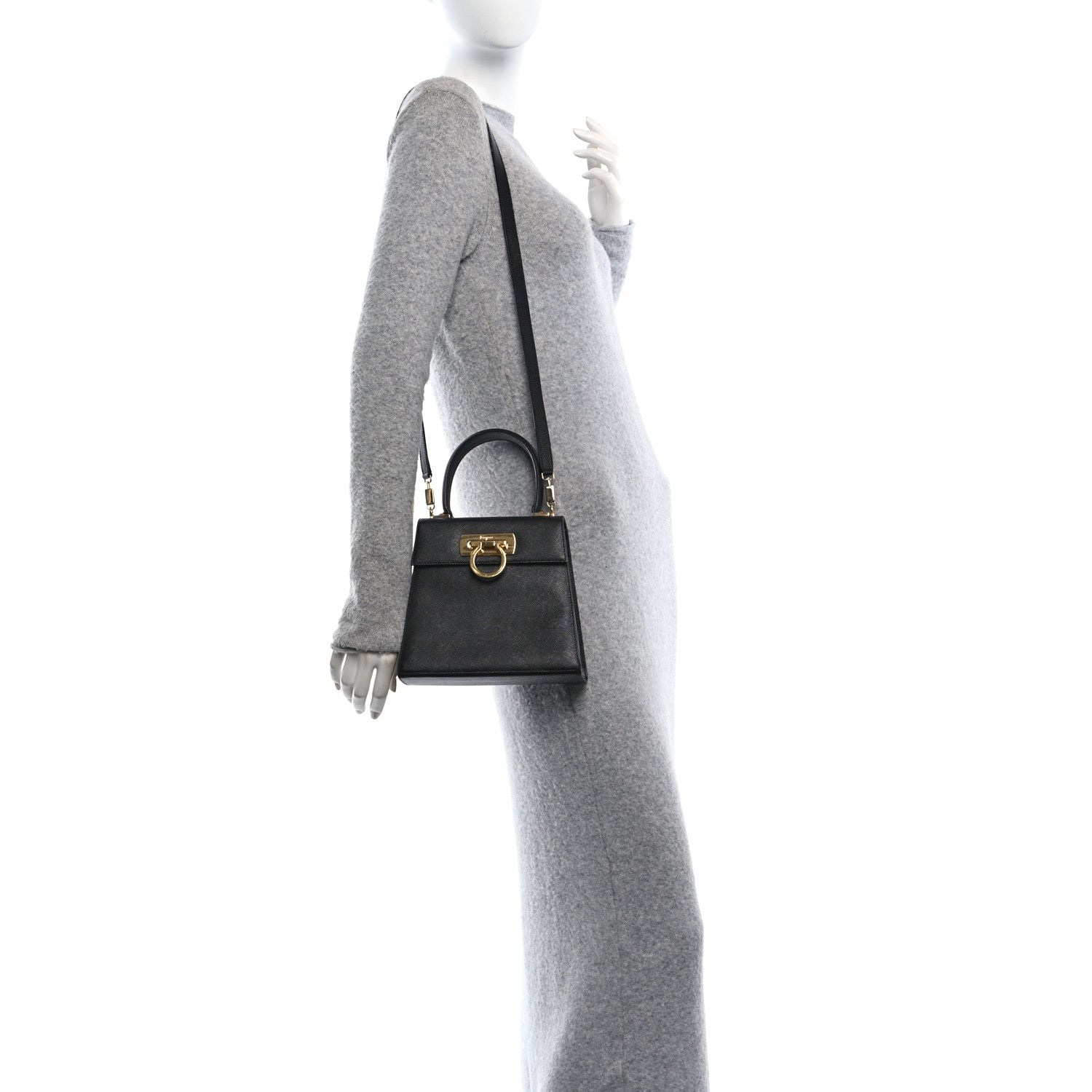 Hammered Calfskin Small Iconic Top Handle Bag Black