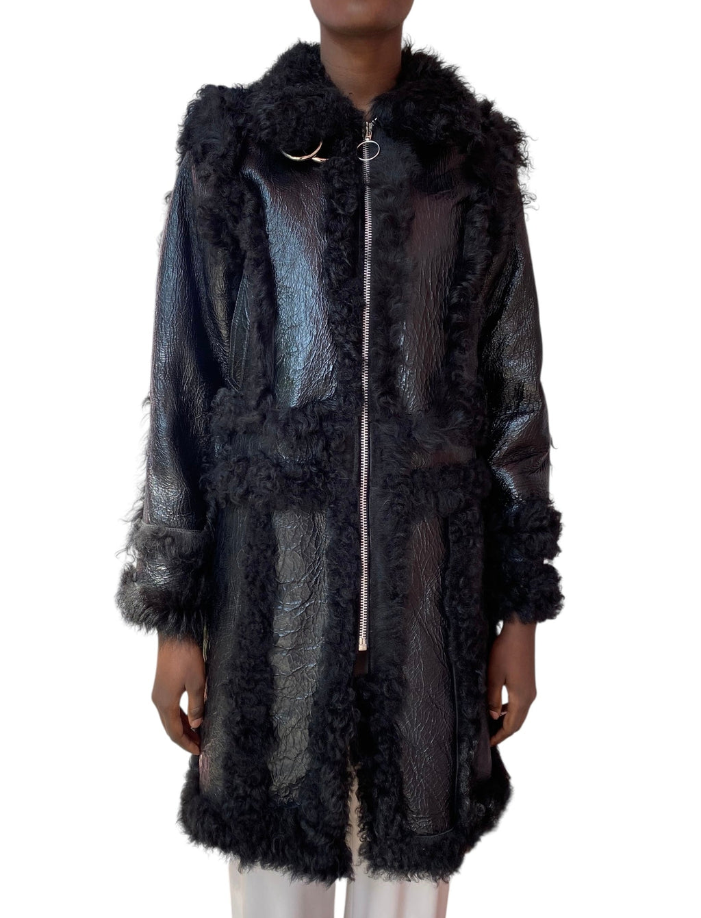 Marques Almeida Black Long Shearling Coat - S