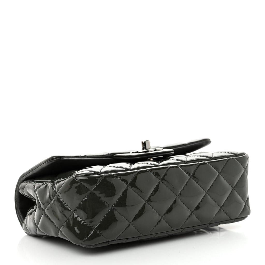 Patent Calfskin Quilted Mini Rectangular Flap Grey