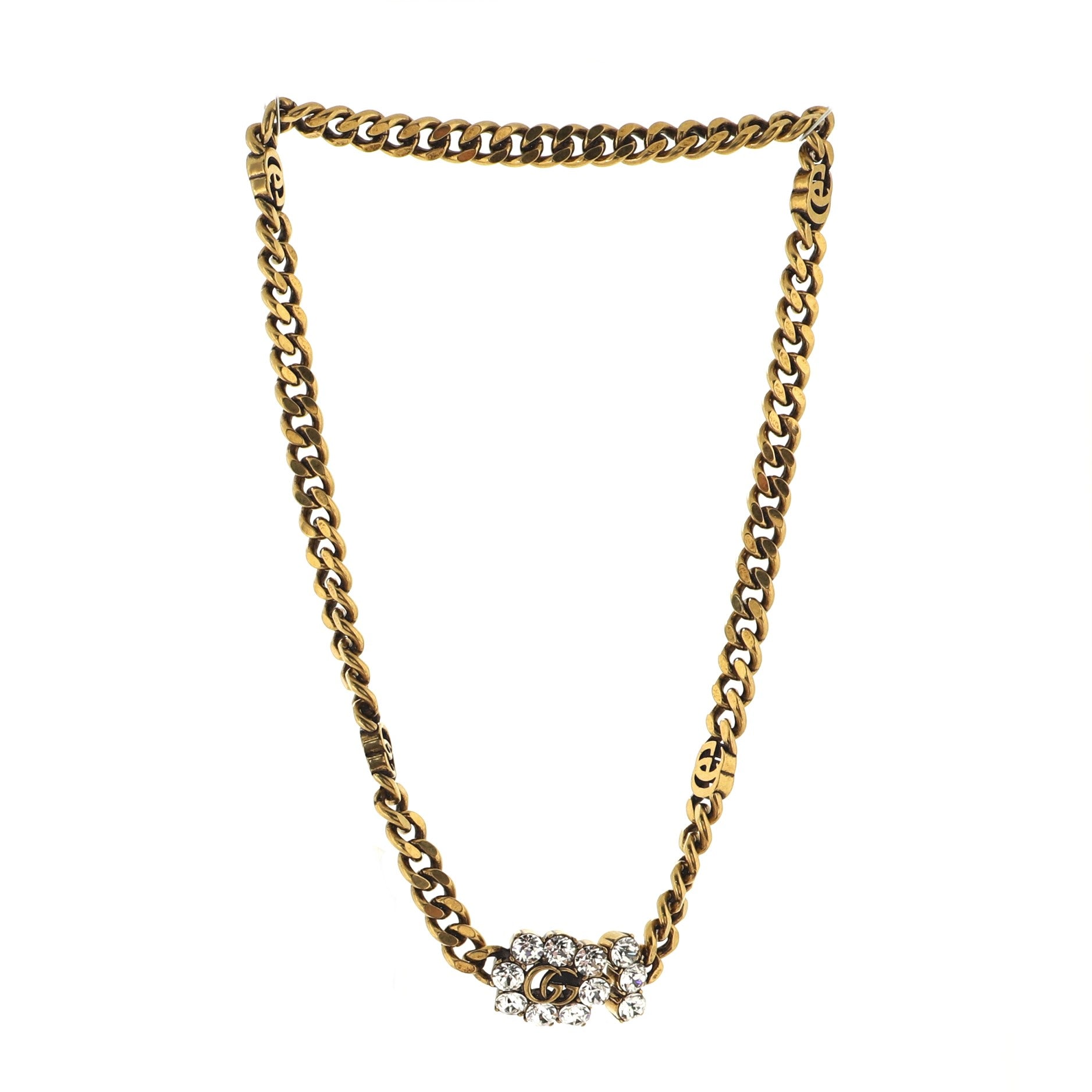 GG Chain-Link Necklace Crystal Embellished Metal