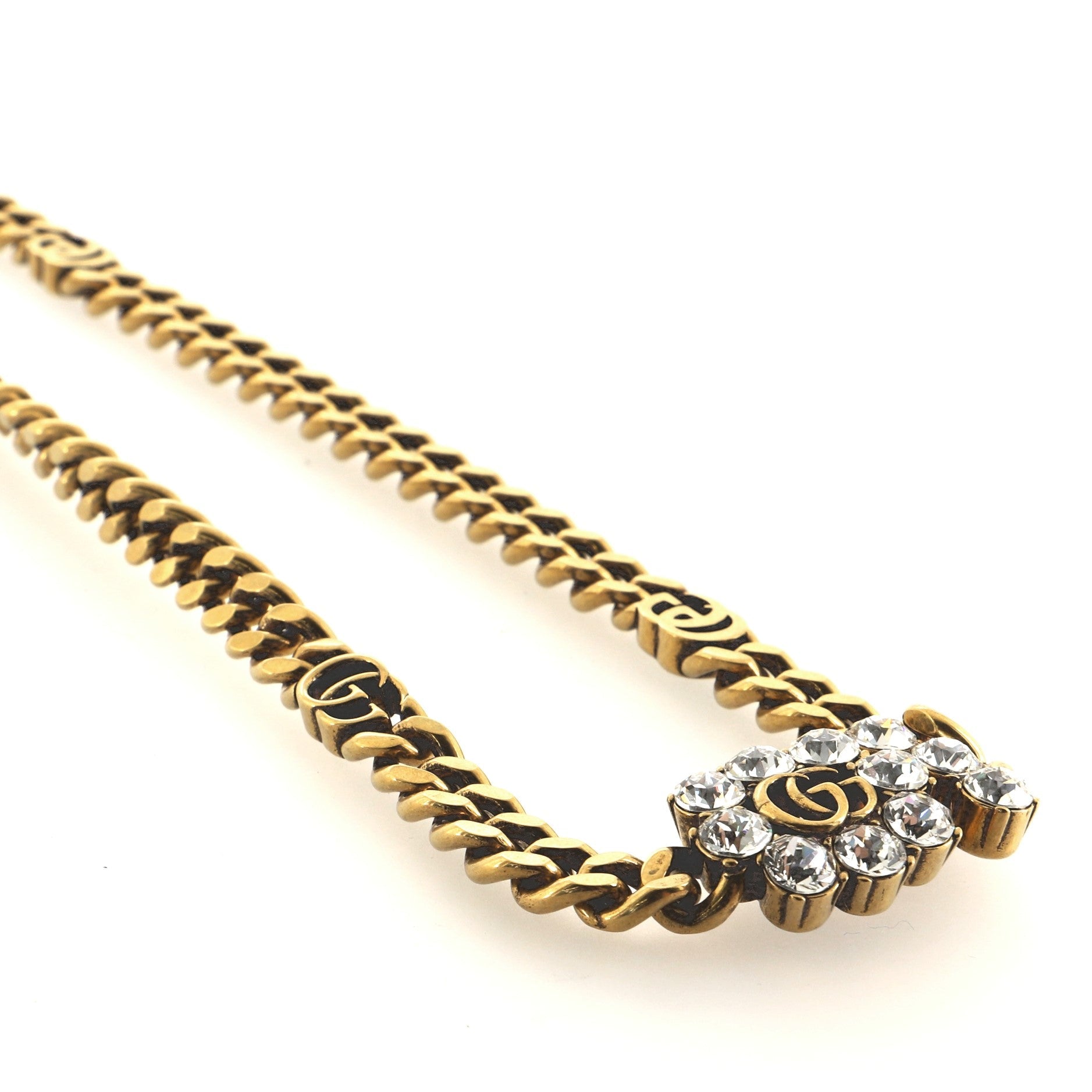 GG Chain-Link Necklace Crystal Embellished Metal