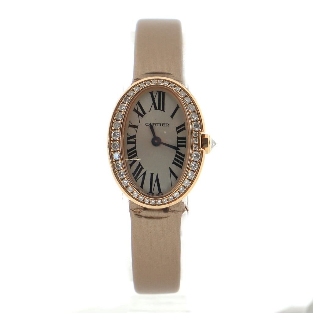 Baignoire Quartz Watch Rose Gold and Satin with Diamond Bezel 18