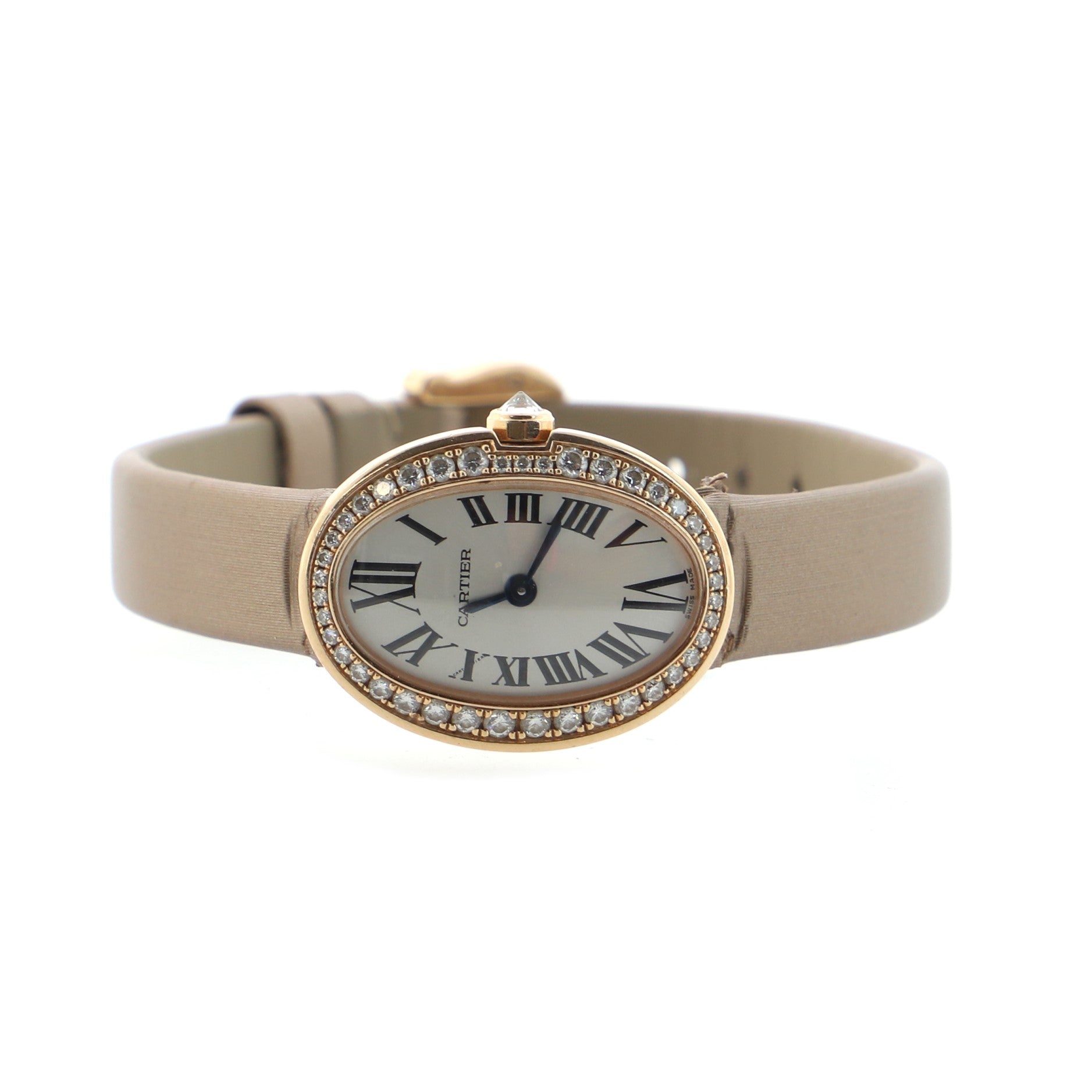 Baignoire Quartz Watch Rose Gold and Satin with Diamond Bezel 18