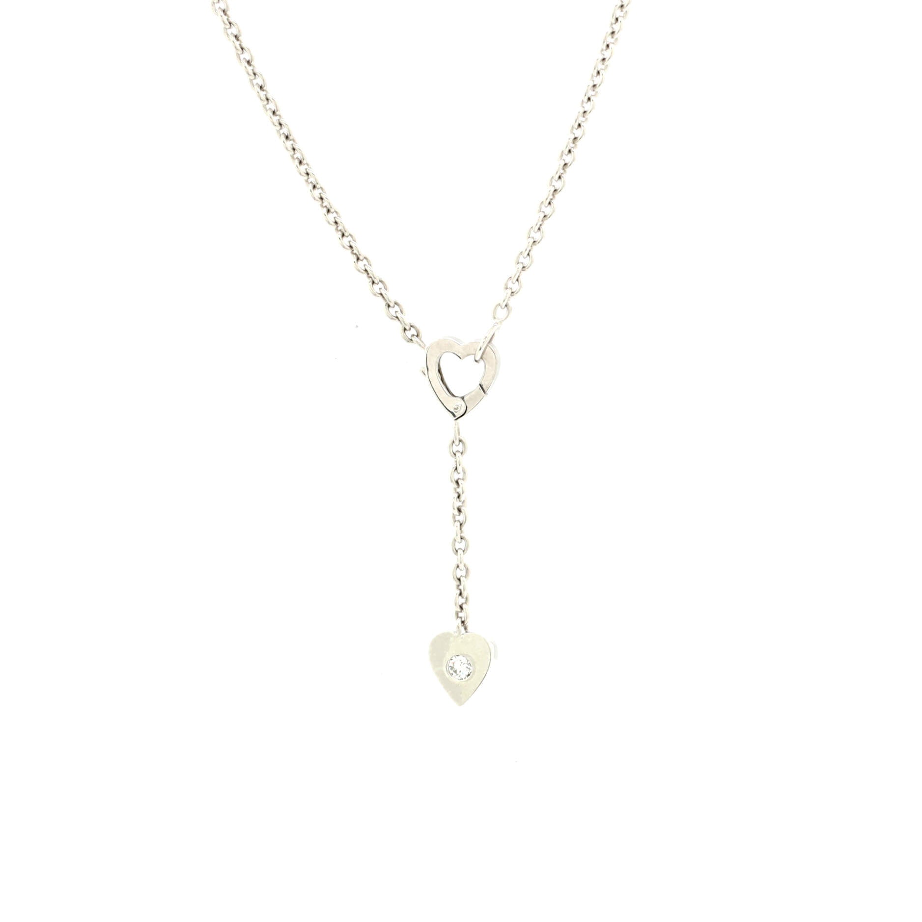 Mon Amour Heart Lariat Necklace 18K White Gold with Diamonds