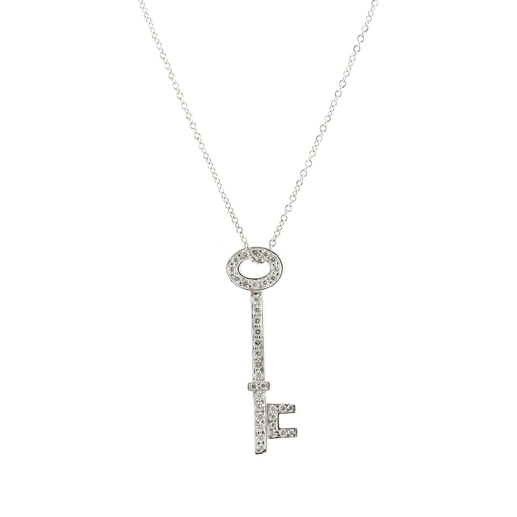 Oval Key Pendant Necklace Platinum and Diamonds