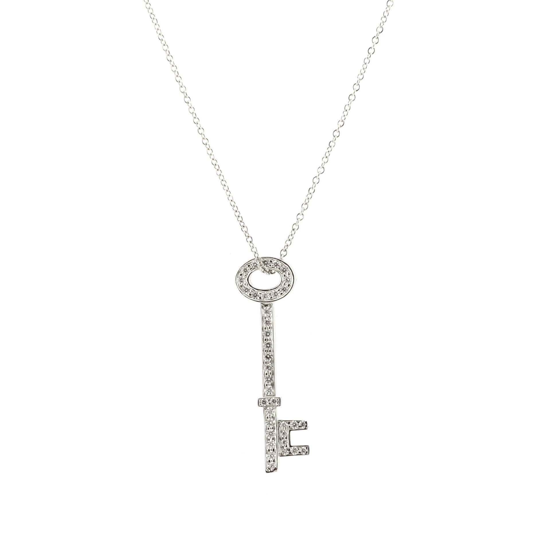 Oval Key Pendant Necklace Platinum and Diamonds