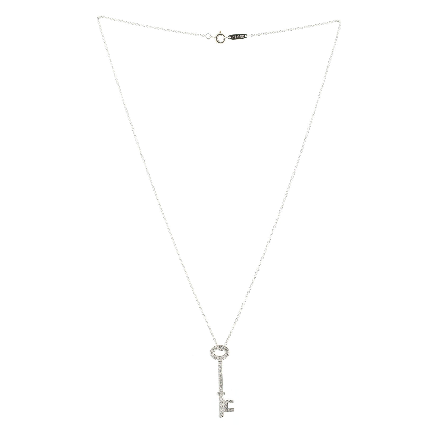 Oval Key Pendant Necklace Platinum and Diamonds