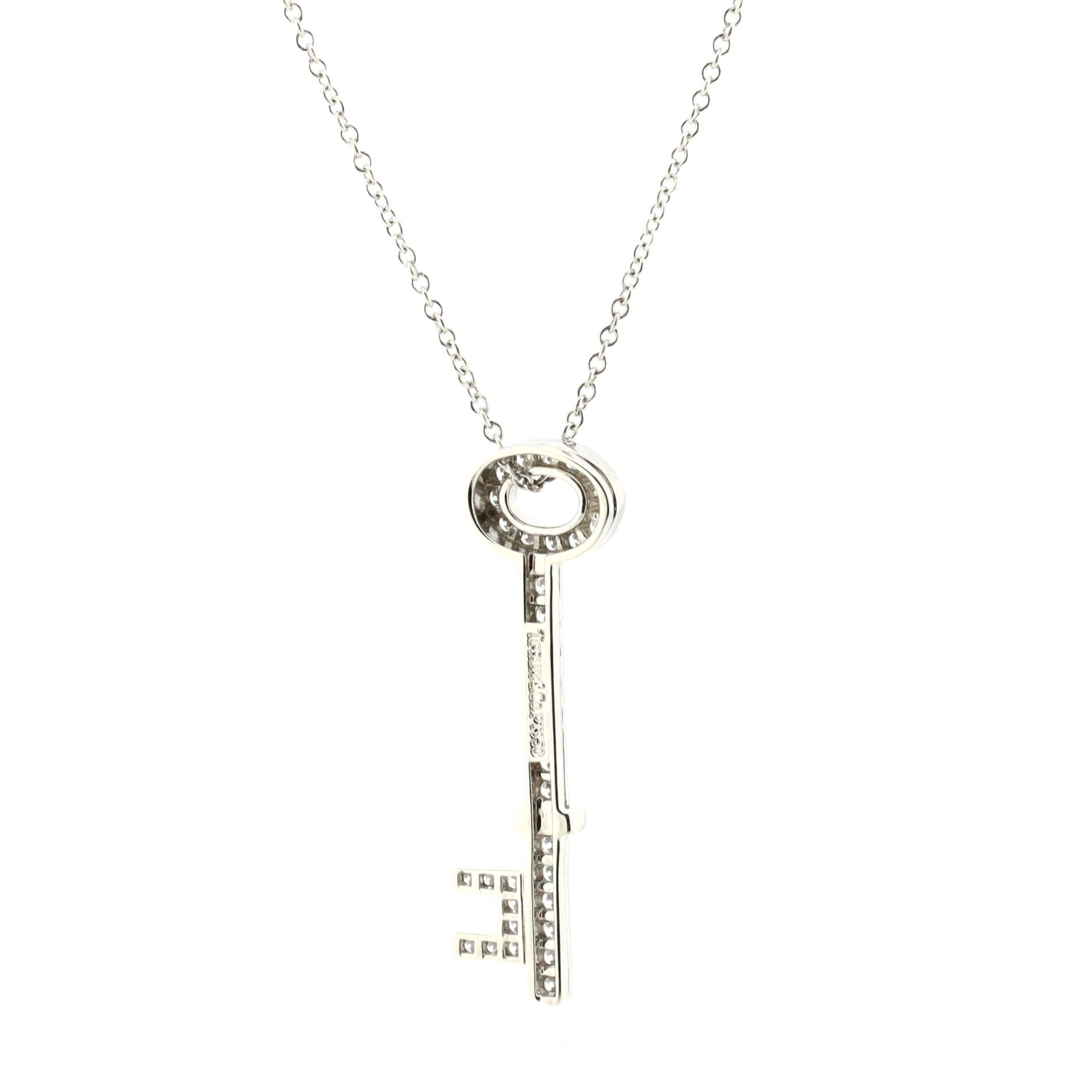 Oval Key Pendant Necklace Platinum and Diamonds
