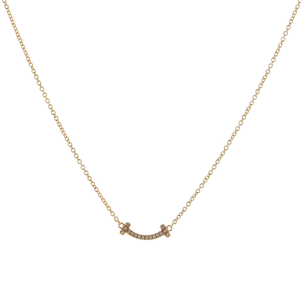 T Smile Pendant Necklace 18K Rose Gold with Diamonds Mini