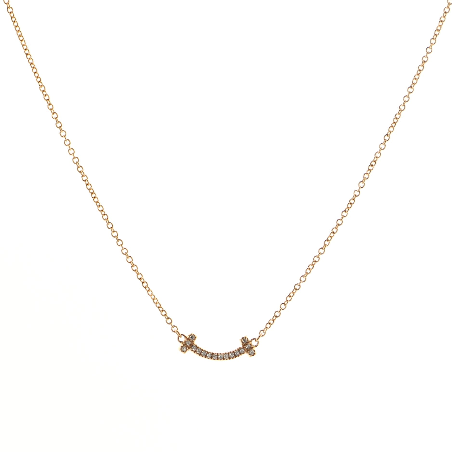 T Smile Pendant Necklace 18K Rose Gold with Diamonds Mini