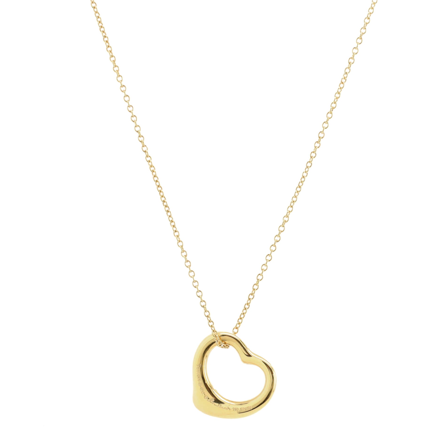 Elsa Peretti Open Heart Pendant Necklace 18K Yellow Gold with Yellow Diamonds 16mm