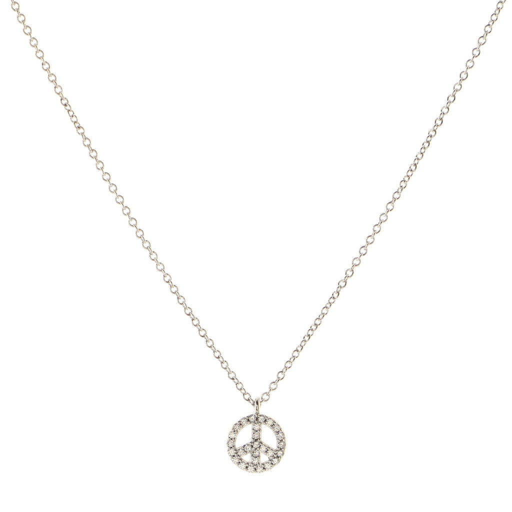 Metro Peace Pendant Necklace 18K White Gold with Diamonds Mini