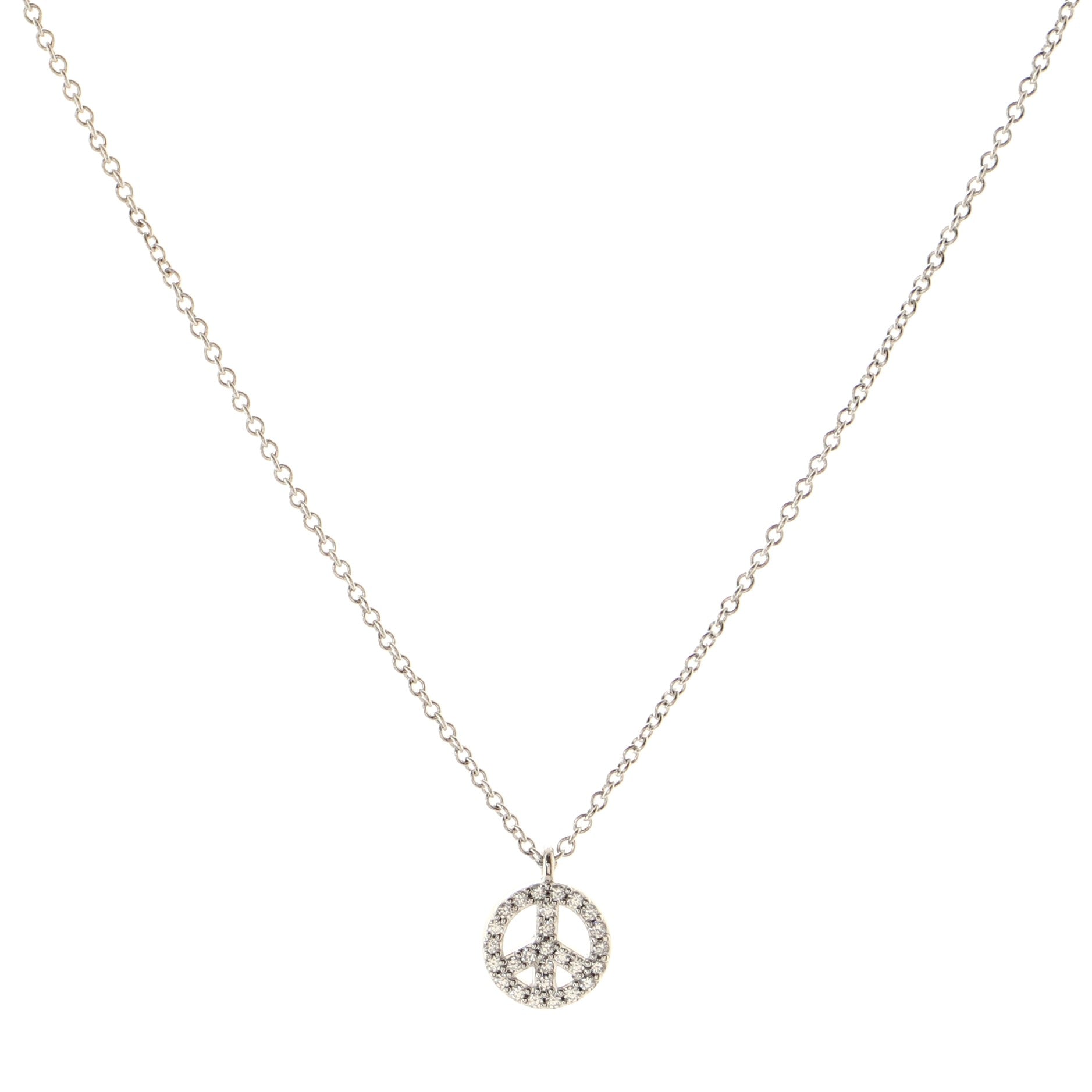 Metro Peace Pendant Necklace 18K White Gold with Diamonds Mini