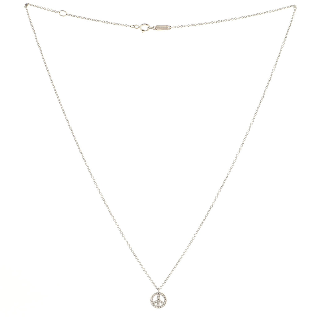 Metro Peace Pendant Necklace 18K White Gold with Diamonds Mini
