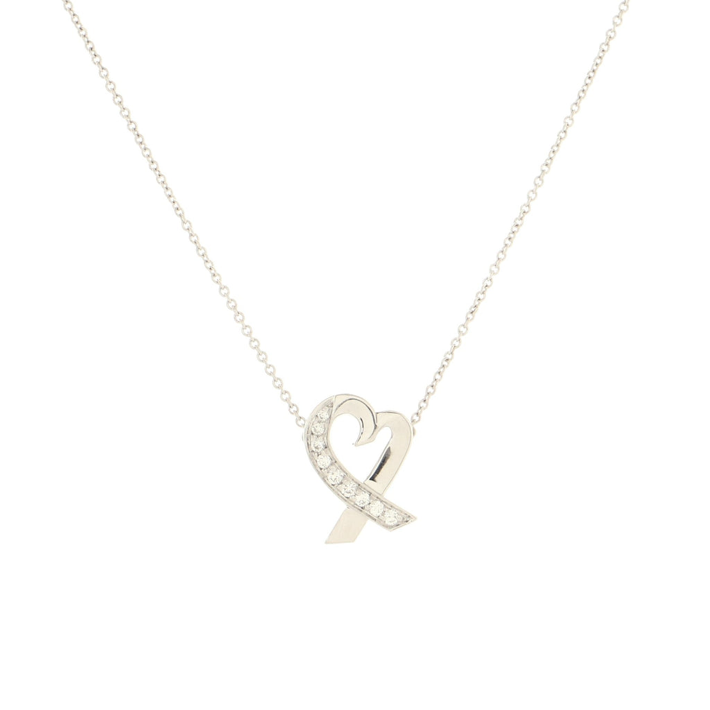 Paloma Picasso Loving Heart Pendant Necklace 18K White Gold with Diamonds