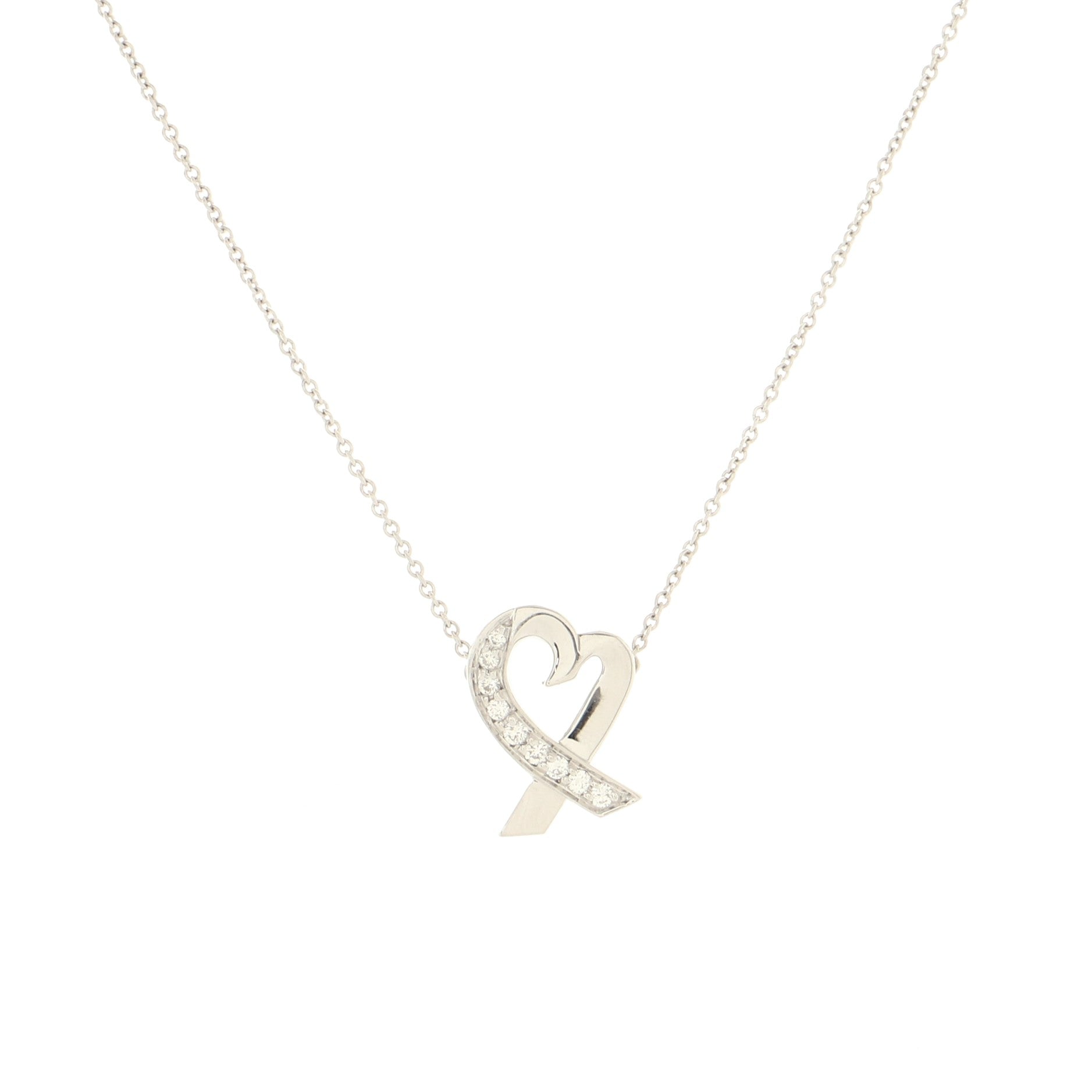 Paloma Picasso Loving Heart Pendant Necklace 18K White Gold with Diamonds