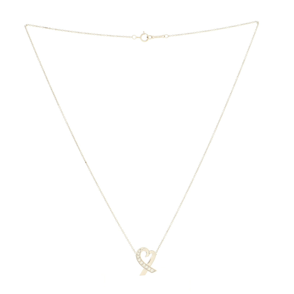 Paloma Picasso Loving Heart Pendant Necklace 18K White Gold with Diamonds