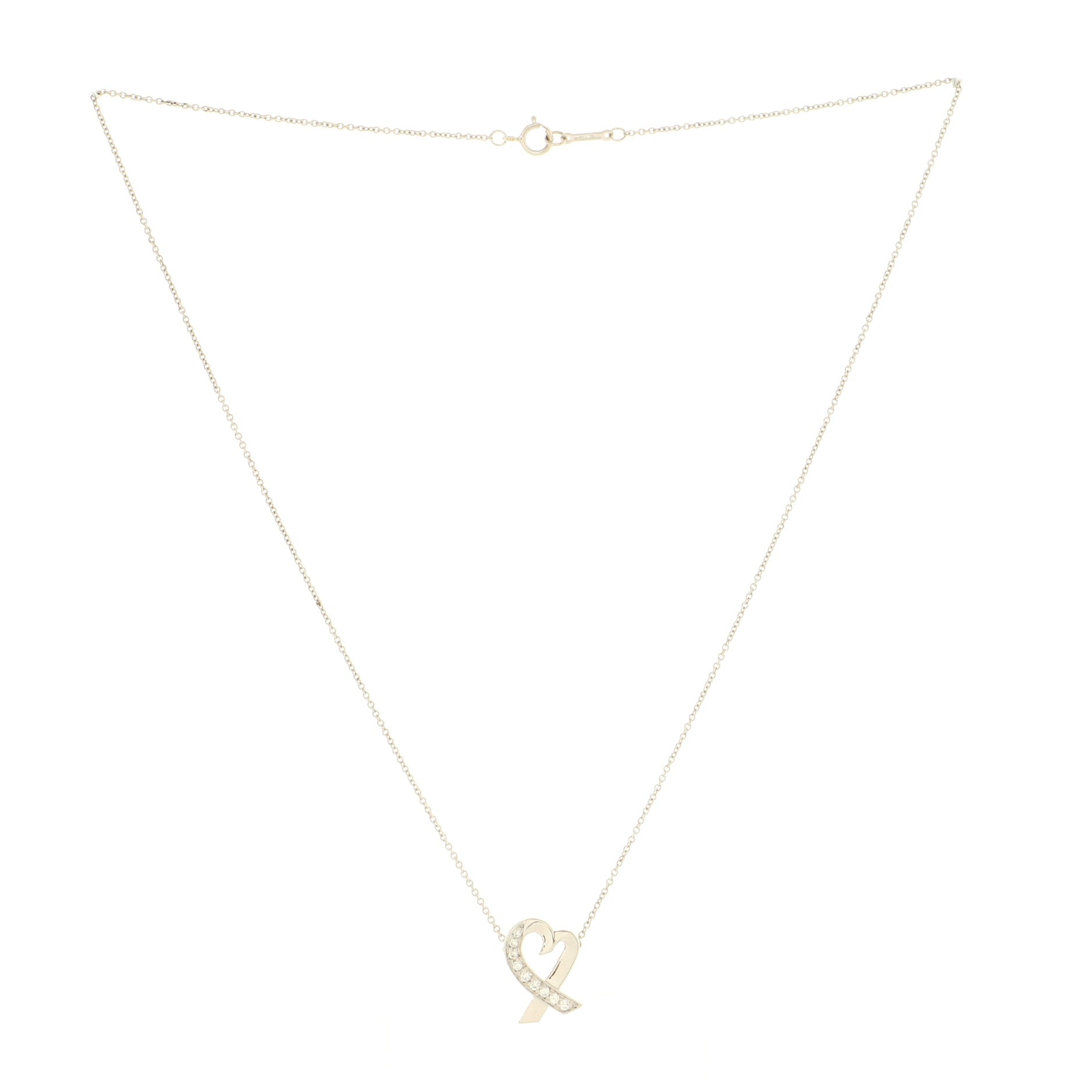 Paloma Picasso Loving Heart Pendant Necklace 18K White Gold with Diamonds