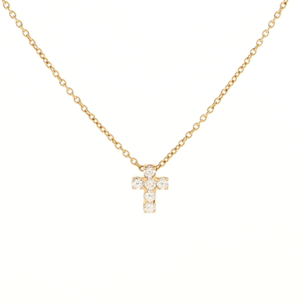 Cross Pendant Necklace 18K Yellow Gold and Diamonds Mini
