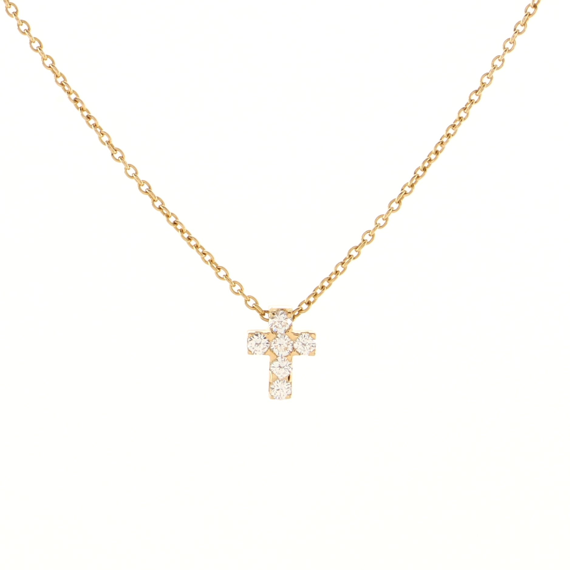 Cross Pendant Necklace 18K Yellow Gold and Diamonds Mini