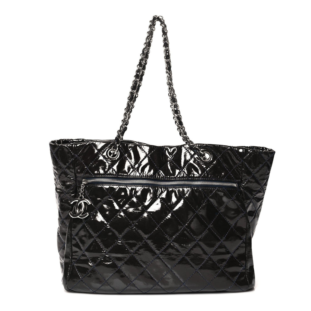 Patent Quilted Chic and Glitter Large Tote Navy Blue
