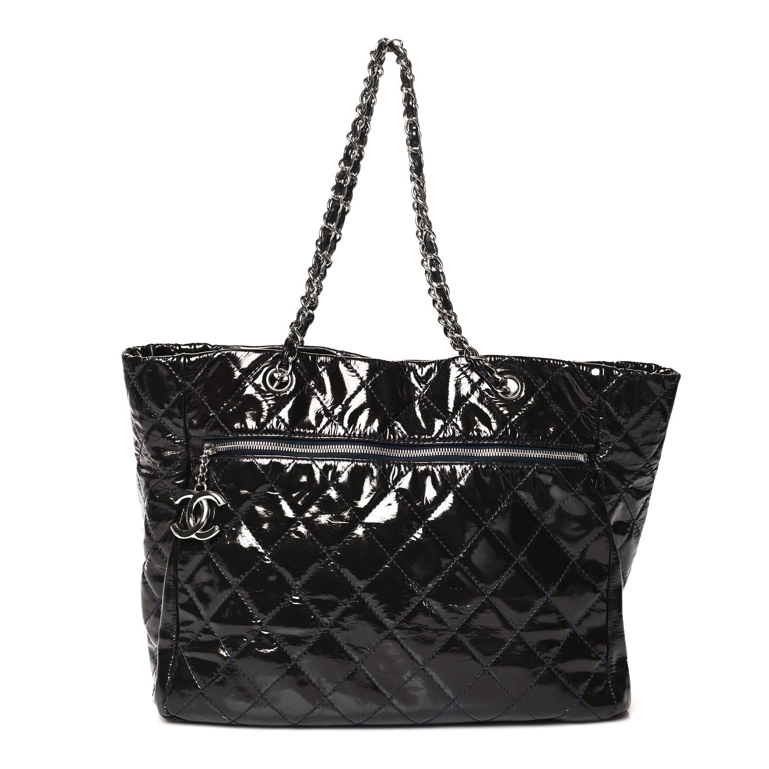 Patent Quilted Chic and Glitter Large Tote Navy Blue