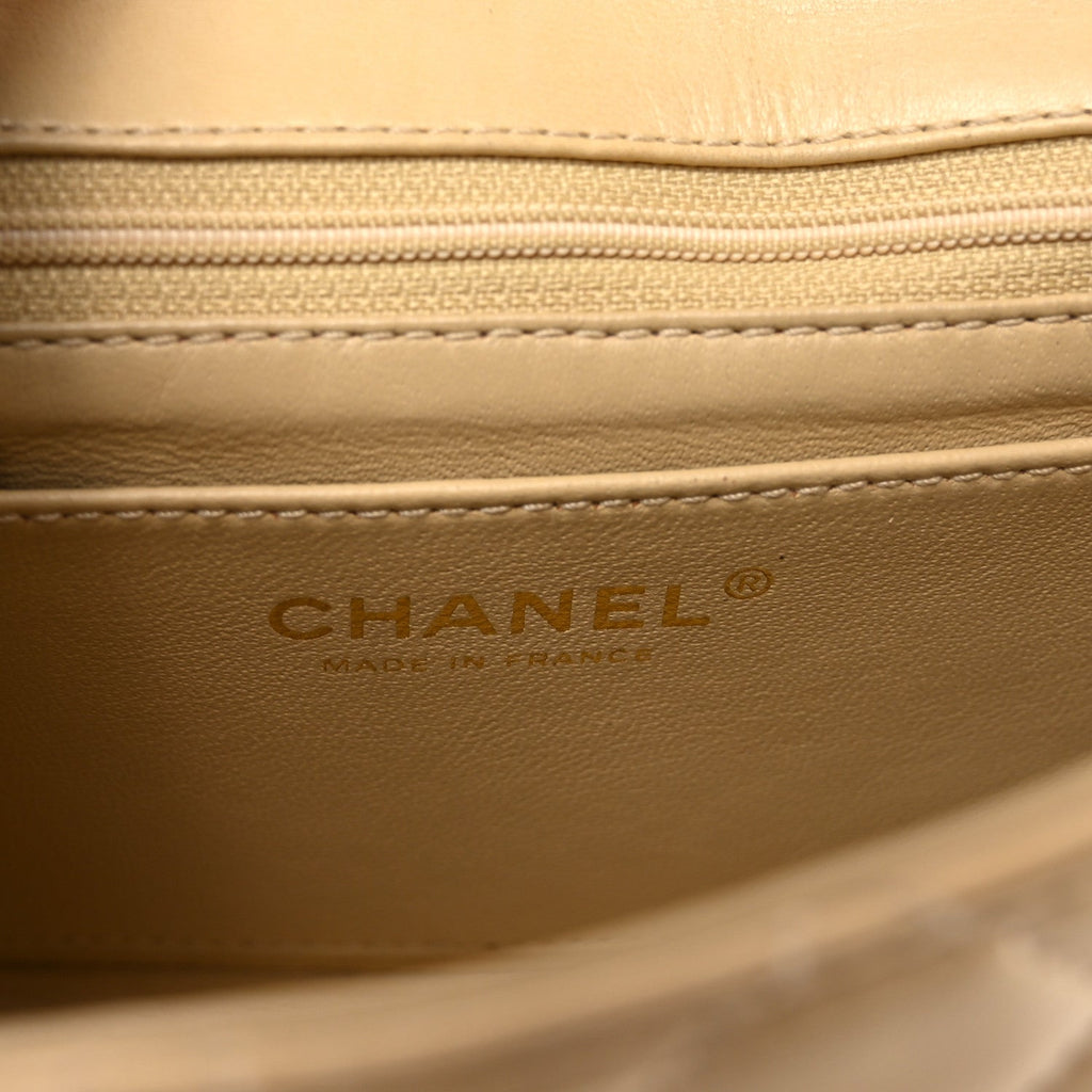 Lambskin Quilted Mini Square Flap Beige