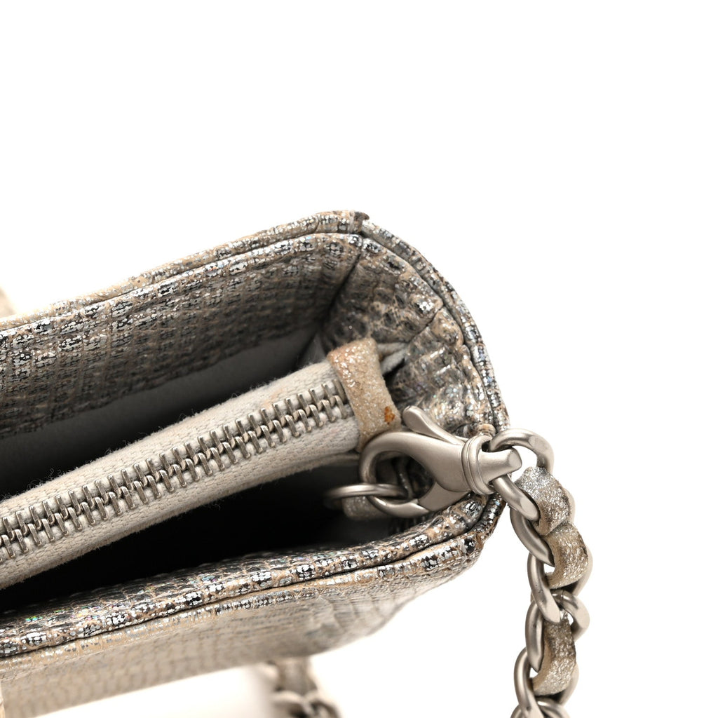 Iridescent Lizard Phone Holder Crossbody Silver