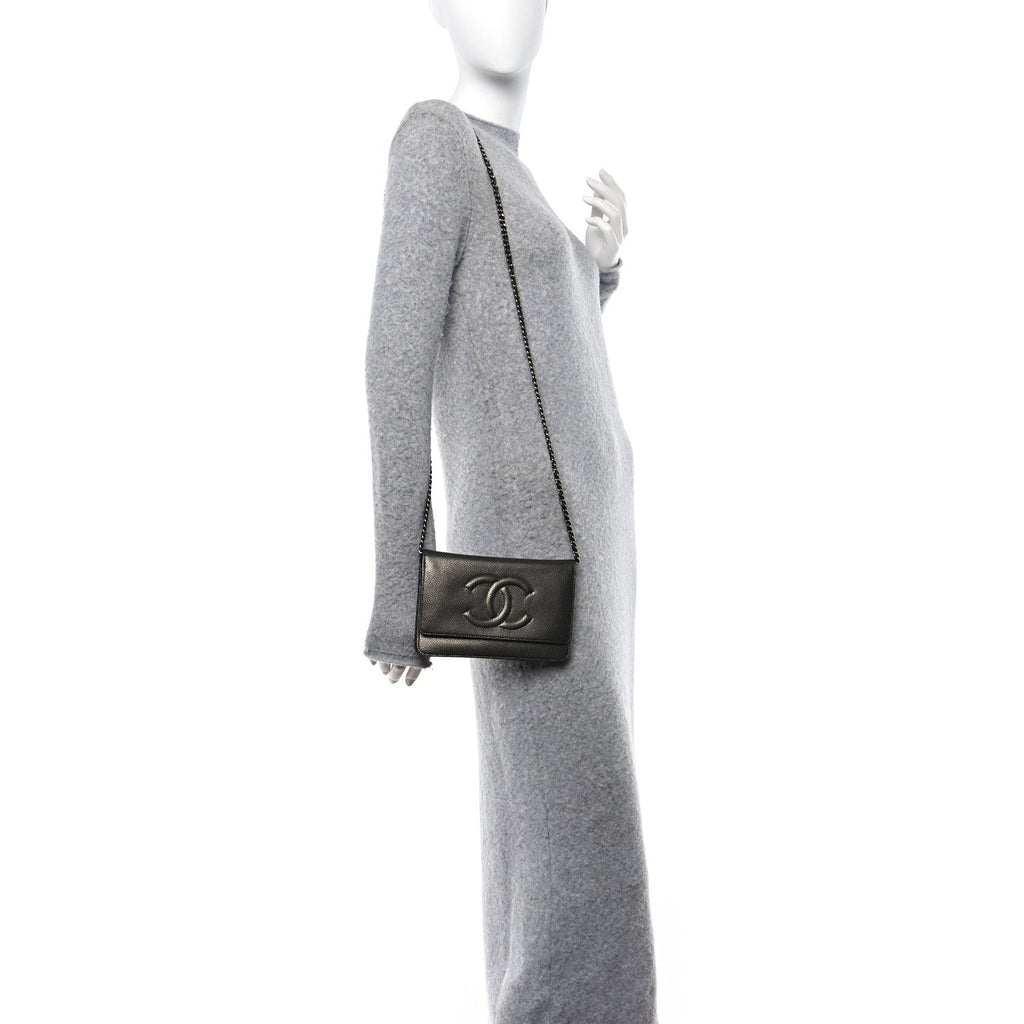 Metallic Caviar Timeless CC Wallet On Chain WOC Grey