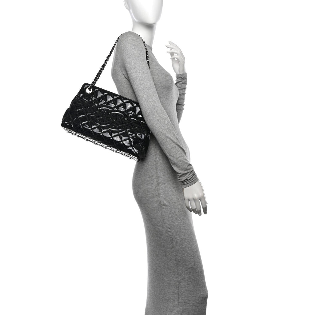 Patent Quilted Timeless CC Shopping Tote Black