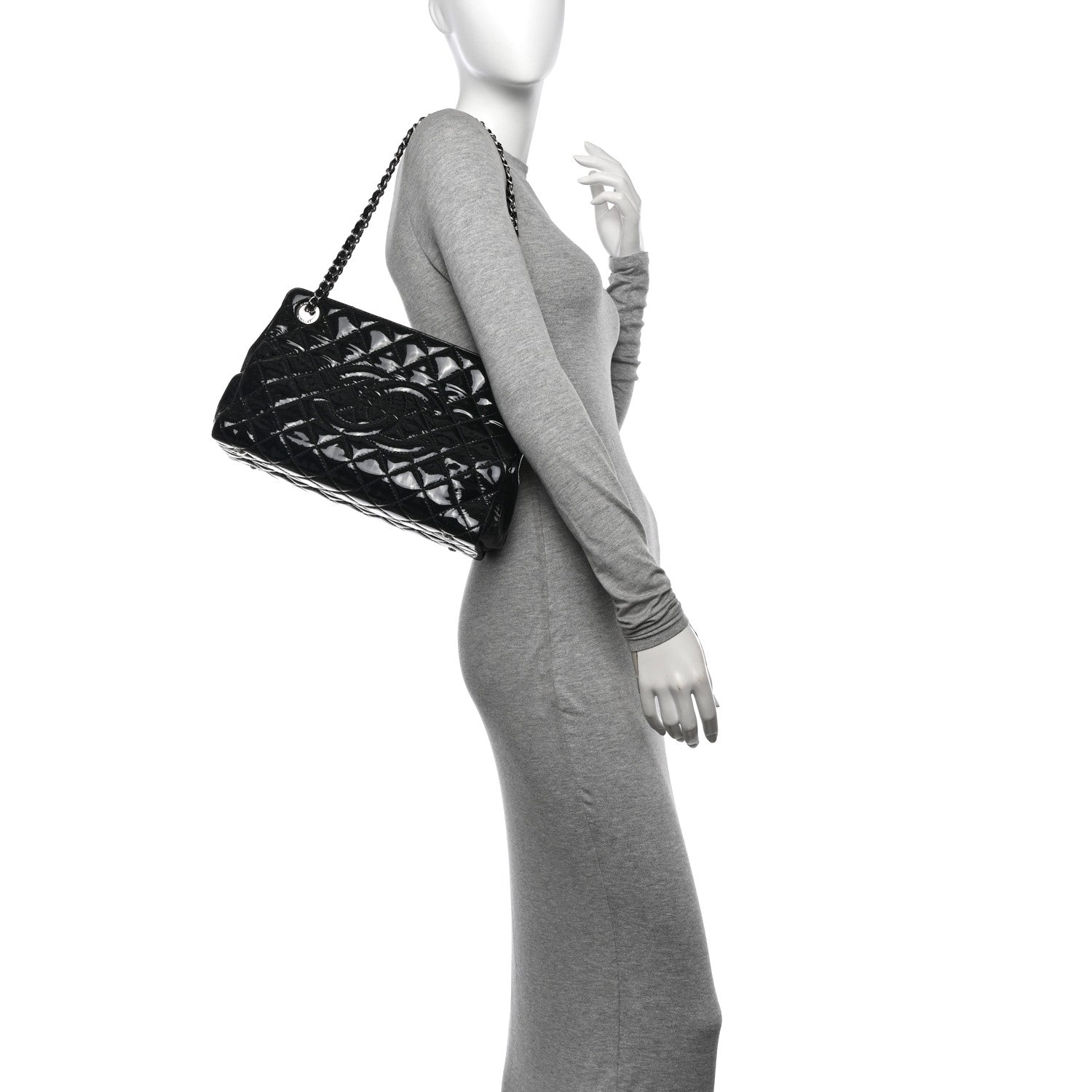 Patent Quilted Timeless CC Shopping Tote Black
