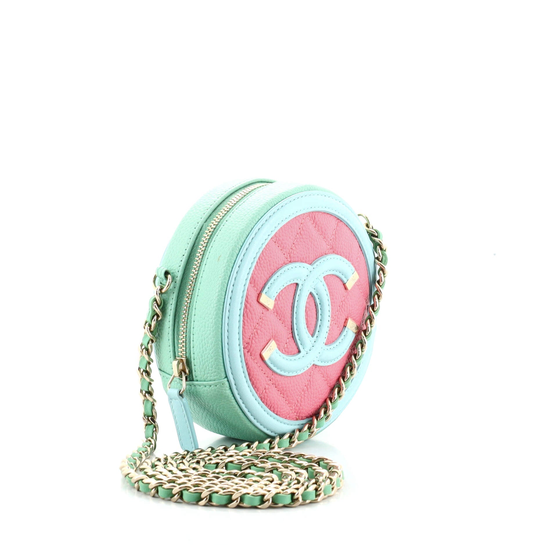 Filigree Round Clutch with Chain Quilted Caviar Mini