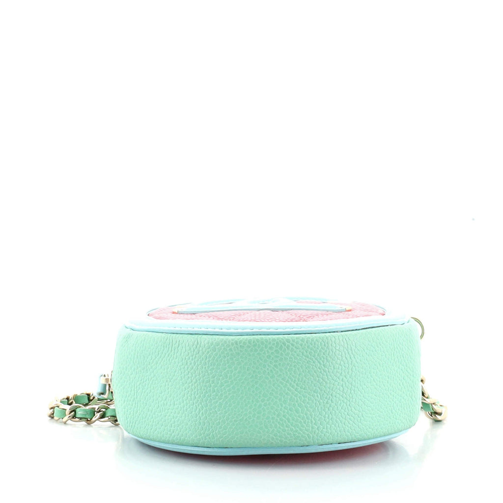 Filigree Round Clutch with Chain Quilted Caviar Mini