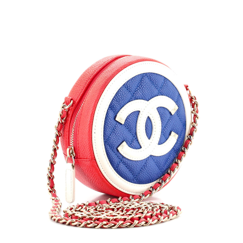 Filigree Round Clutch with Chain Quilted Caviar Mini