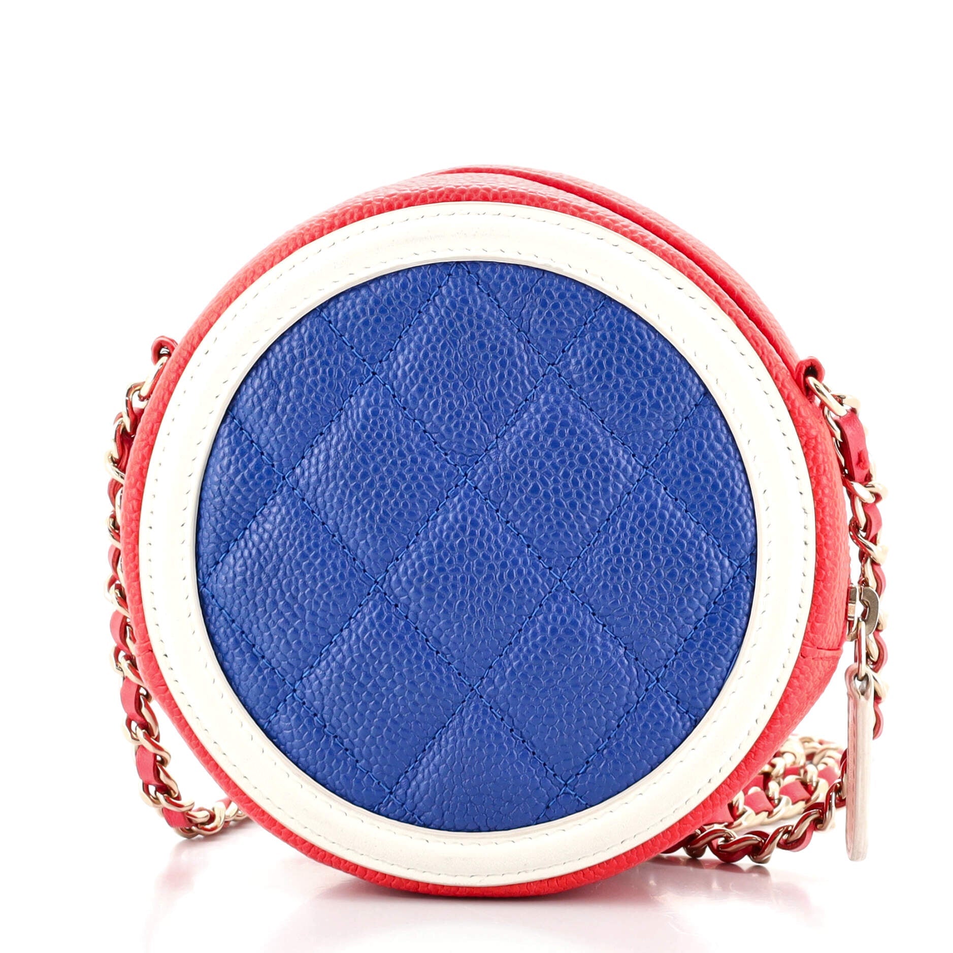 Filigree Round Clutch with Chain Quilted Caviar Mini